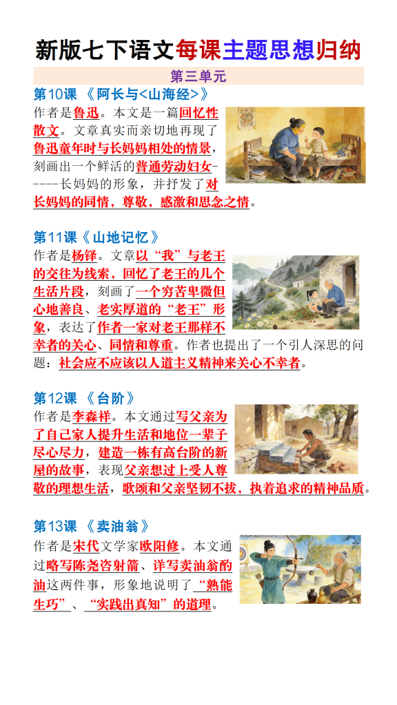 图片[3]-新版七年级下册语文每课主题思想归纳-宝库盒教辅资料站