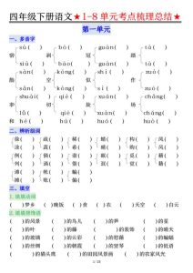 26春四年级下册语文1-8单元知识复习要点-宝库盒教辅资料站