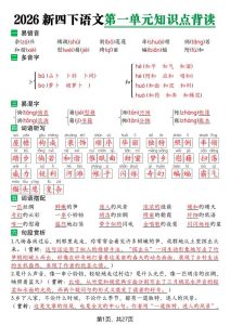 2026新四年级下册语文1-8单元知识点背读-宝库盒教辅资料站