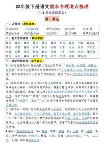 四年级下册语文1-8单元期末专项考点梳理-宝库盒教辅资料站