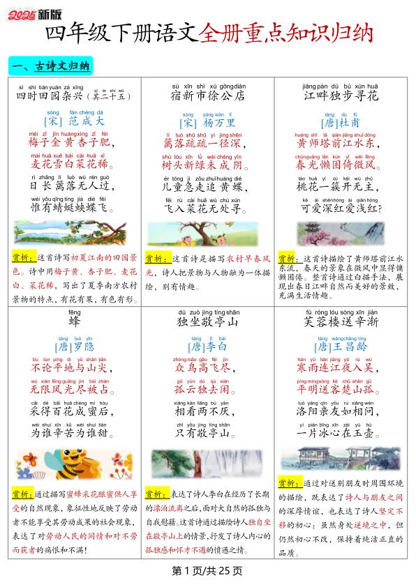 四年级下册语文全册重点知识归纳-宝库盒教辅资料站