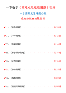 一年级下册数学《重难点思维题》归纳-空白版和答案版-宝库盒教辅资料站