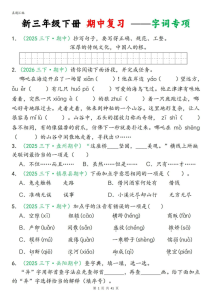 26新三年级下册语文期中专项复习含答案（字词句子选择题古诗名言阅读理解专项）-宝库盒教辅资料站