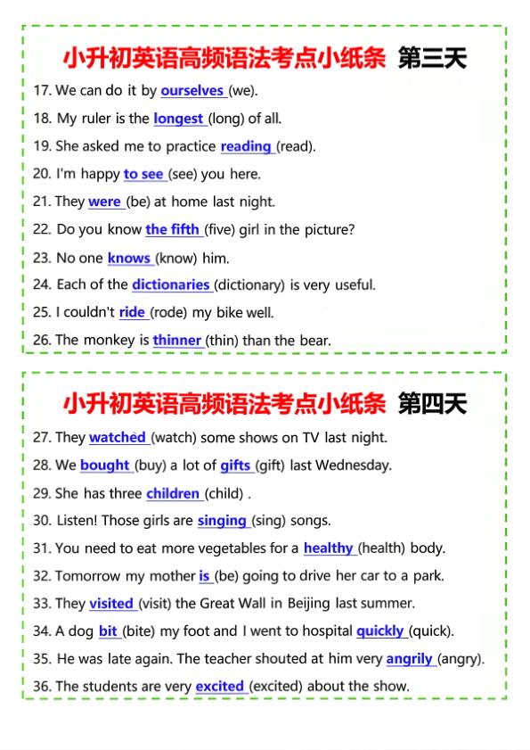 图片[7]-六年级下册英语小升初高频语法考点小纸条《人教版PEP》-宝库盒教辅资料站