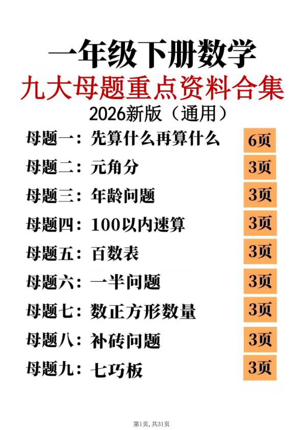 26新一年级下册数学九大母题思维重点专项练习-宝库盒教辅资料站