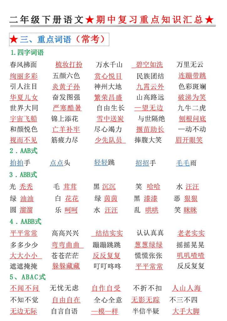 图片[2]-二年级下册语文期中复习重点知识汇总-宝库盒教辅资料站