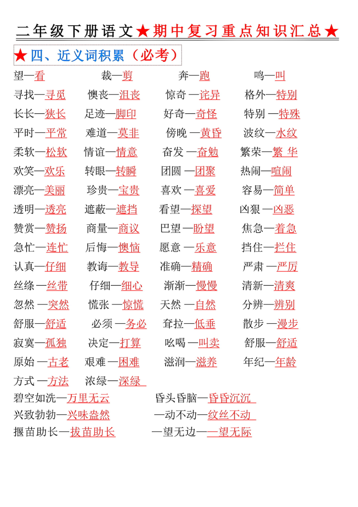 图片[4]-二年级下册语文期中复习重点知识汇总-宝库盒教辅资料站