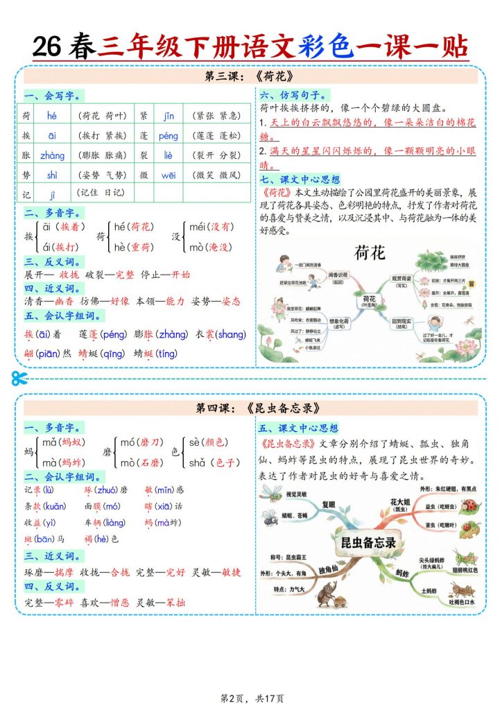 图片[2]-三年级下册语文彩色一课一贴（含思维导图）-宝库盒教辅资料站