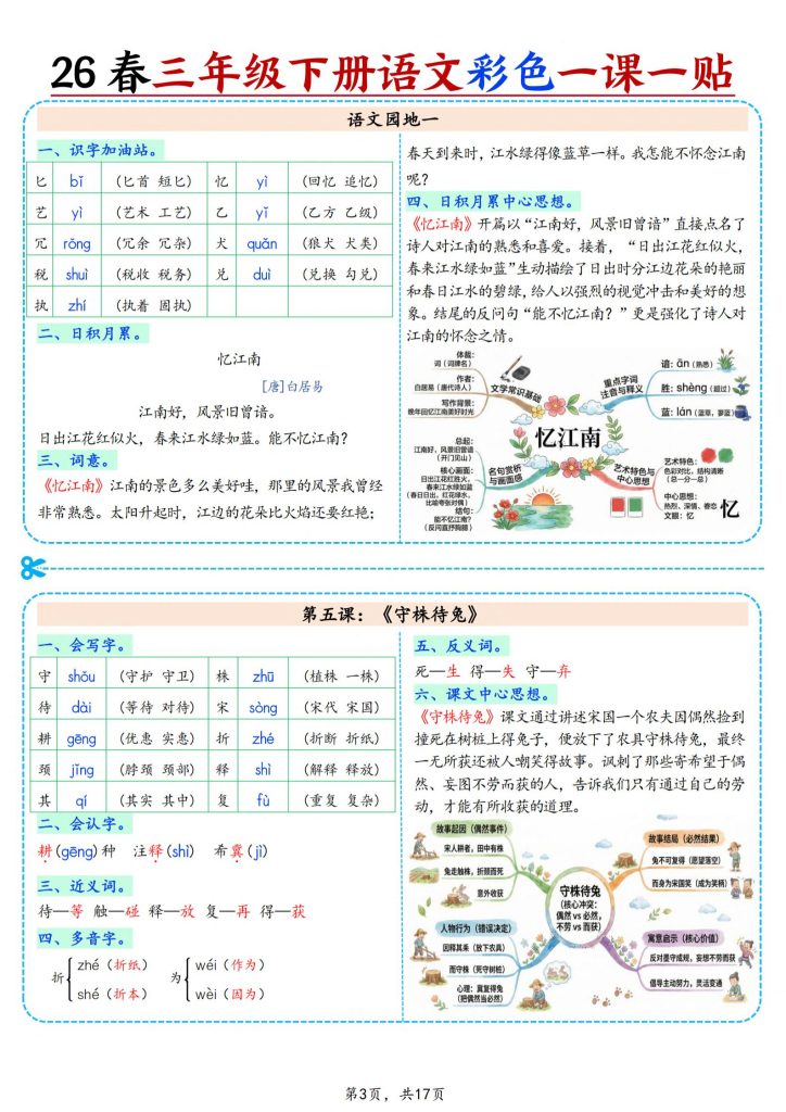 图片[3]-三年级下册语文彩色一课一贴（含思维导图）-宝库盒教辅资料站