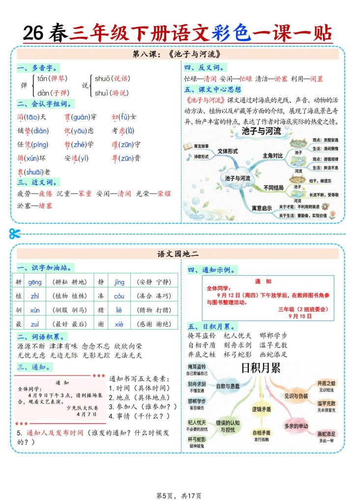 图片[5]-三年级下册语文彩色一课一贴（含思维导图）-宝库盒教辅资料站