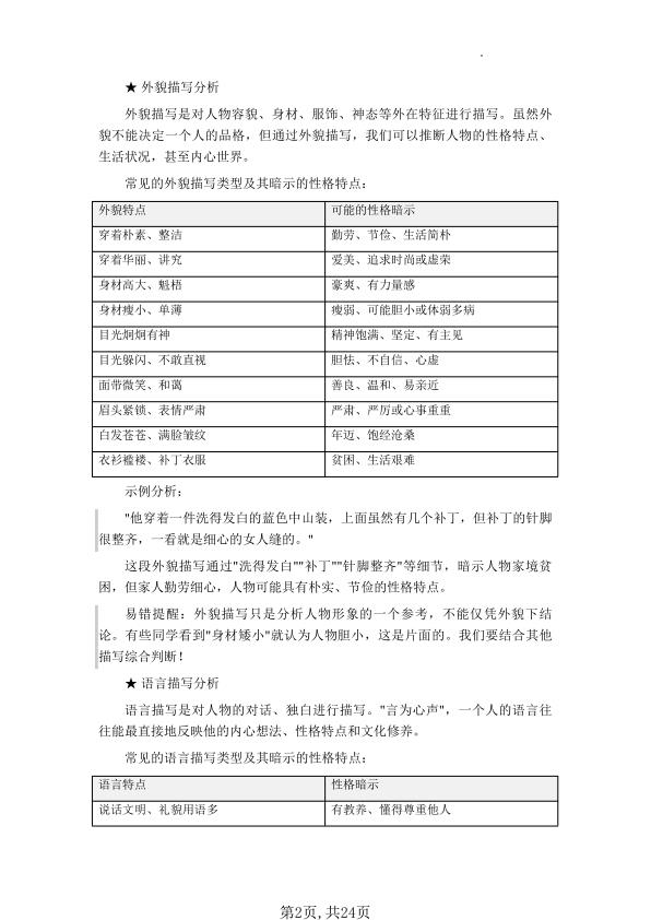 图片[2]-六年级下册语文小升初记叙文阅读技巧+人物形象分析+讲义-宝库盒教辅资料站