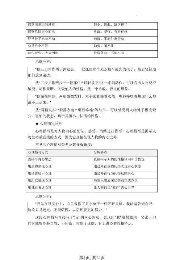 图片[4]-六年级下册语文小升初记叙文阅读技巧+人物形象分析+讲义-宝库盒教辅资料站