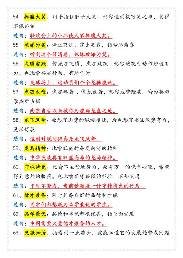 图片[6]-四年级下册语文必背成语大全（66个重点成语解释及造句）-宝库盒教辅资料站