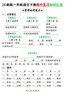 26春一年级下册语文期中知识点汇总练习（含背诵版）-宝库盒教辅资料站