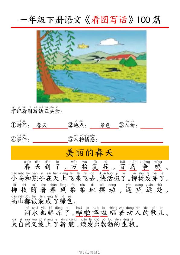 图片[2]-一年级下册语文看图写话五要素训练-宝库盒教辅资料站