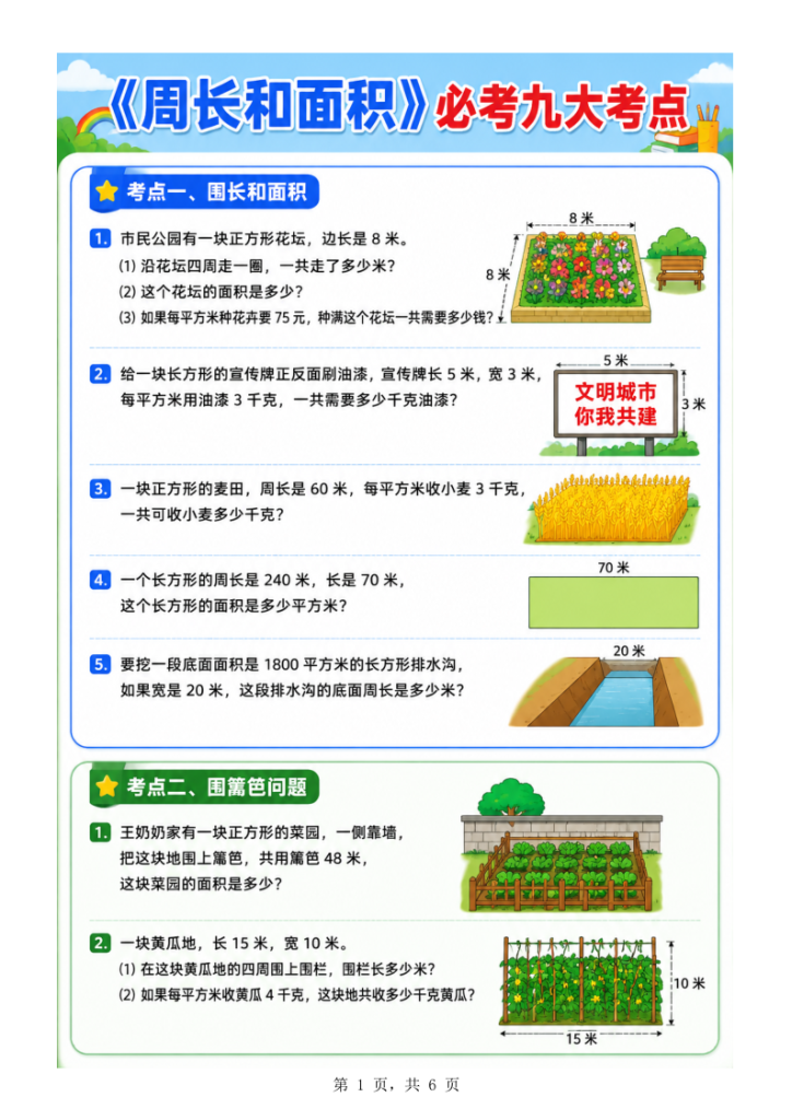 图片[2]-三年级下册数学《周长和面积》必考九大考点-宝库盒教辅资料站