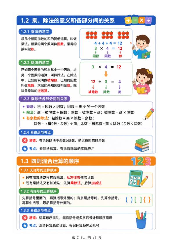 图片[2]-四年级下册数学（人教版）1-8单元知识点汇总-宝库盒教辅资料站
