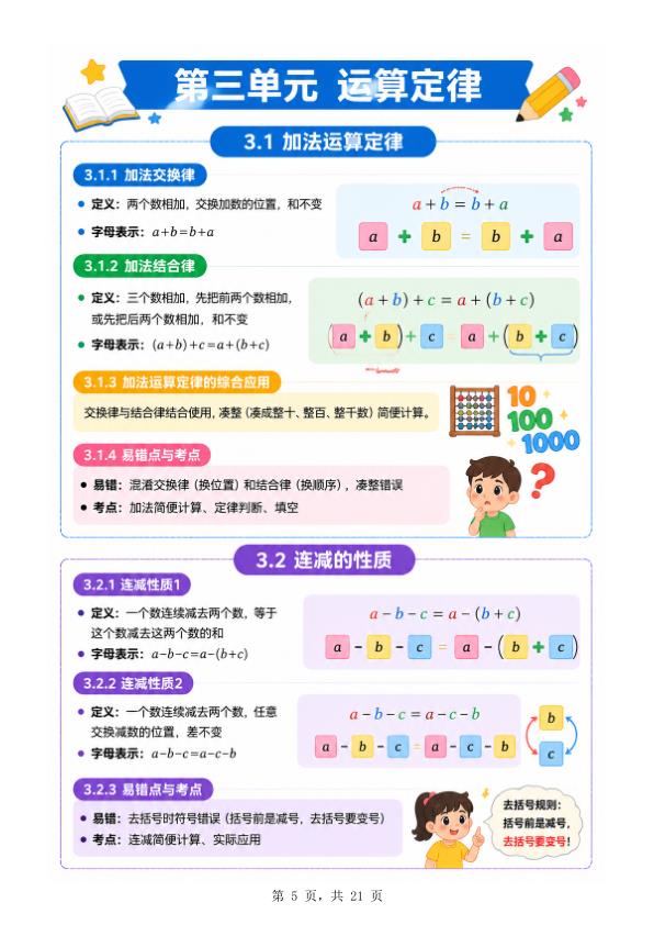 图片[5]-四年级下册数学（人教版）1-8单元知识点汇总-宝库盒教辅资料站