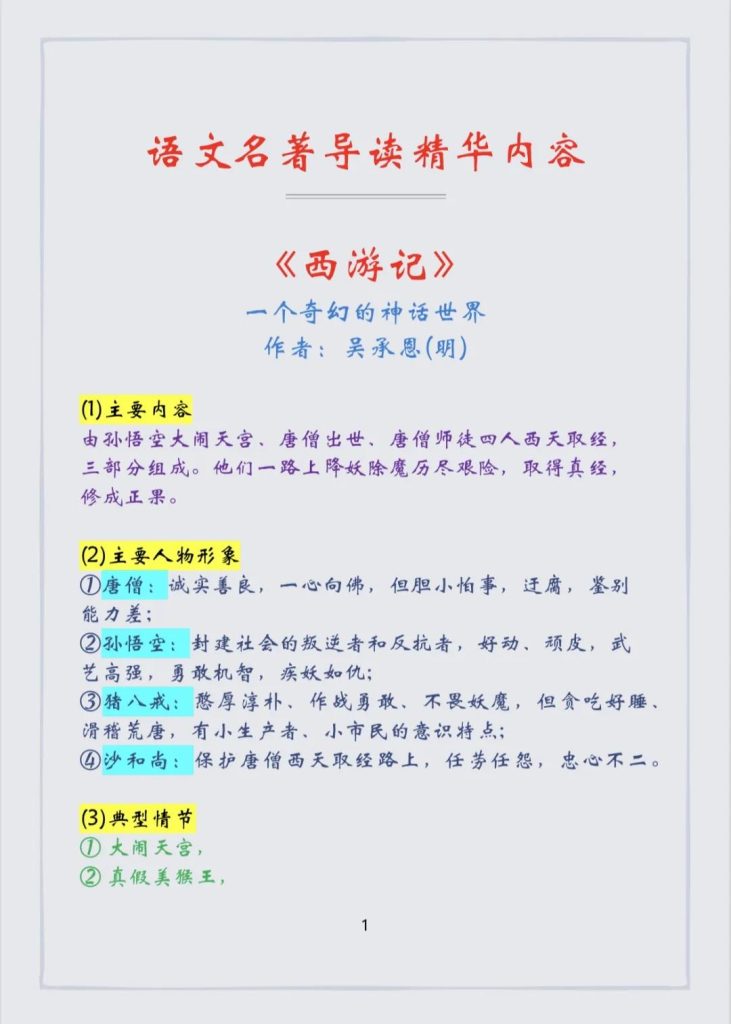 中考语文专项常考的名著导读-宝库盒教辅资料站