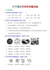 六年级下册语文字词句专题训练-宝库盒教辅资料站