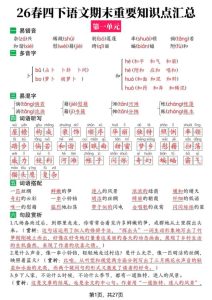 26春四年级下册语文期末复习全册知识点汇总-宝库盒教辅资料站