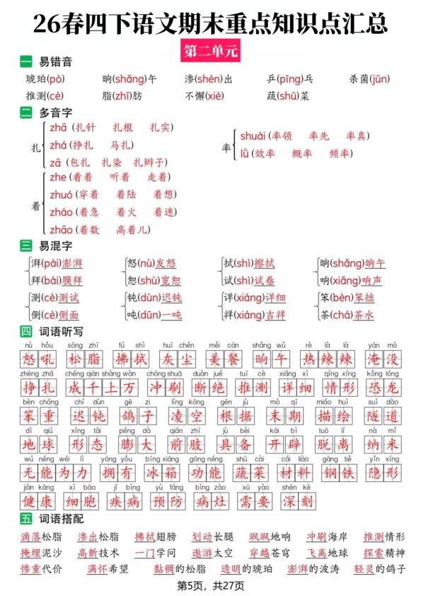 图片[5]-26春四年级下册语文期末复习全册知识点汇总-宝库盒教辅资料站