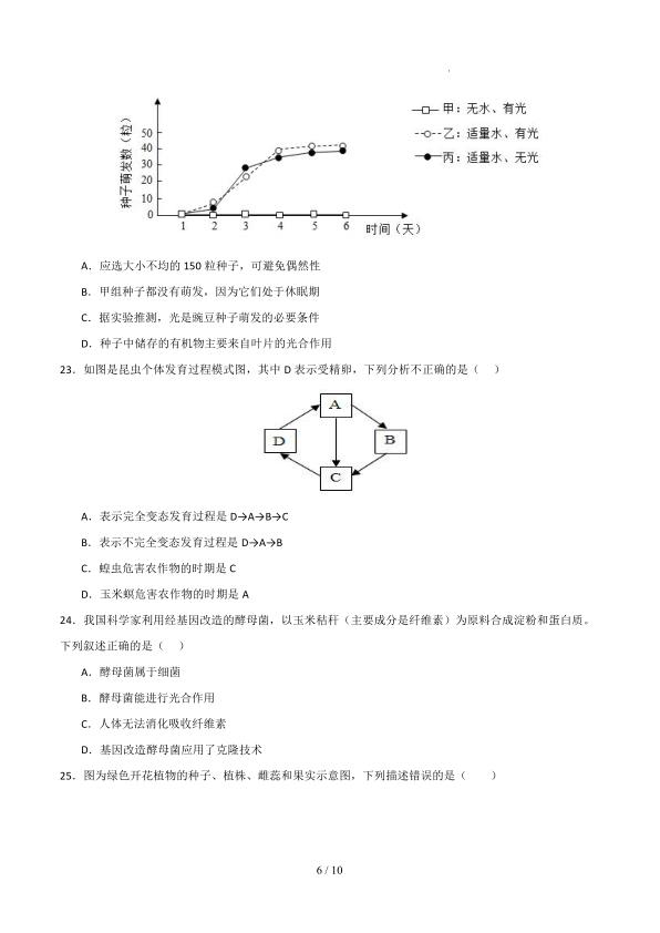 图片[6]-2026中考(会考)生物考前押题卷（全国卷）-宝库盒教辅资料站
