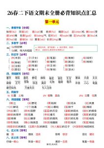 26春二年级下册语文期末复习全册知识点汇总-宝库盒教辅资料站