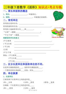 三年级下册数学《面积》知识点考点专练+九大题型专项（含答案）-宝库盒教辅资料站