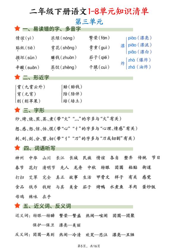 图片[5]-二年级下册语文1-8单元知识清单汇总-宝库盒教辅资料站