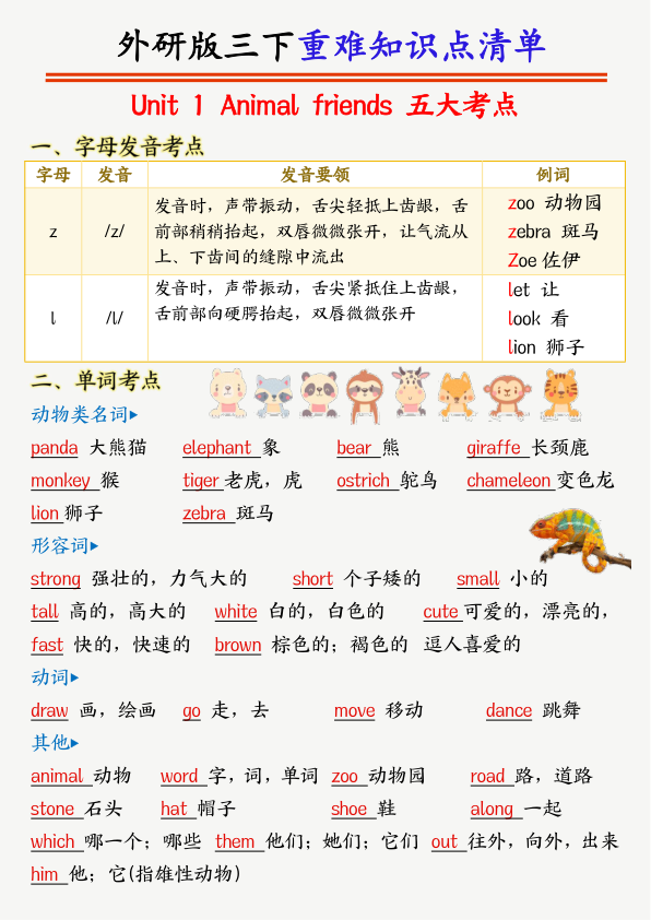 外研版三下英语重难点知识清单-宝库盒教辅资料站