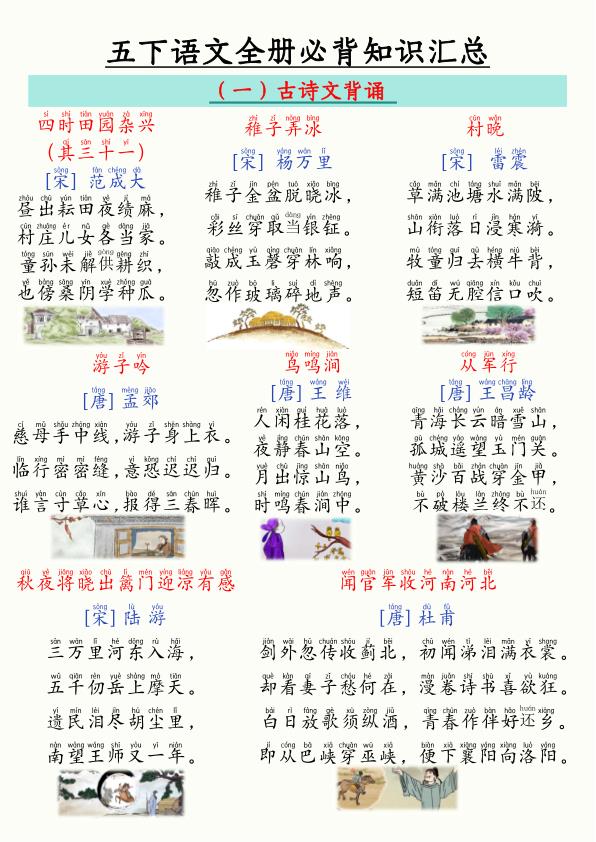 五年级下册语文全册必背知识汇总-宝库盒教辅资料站