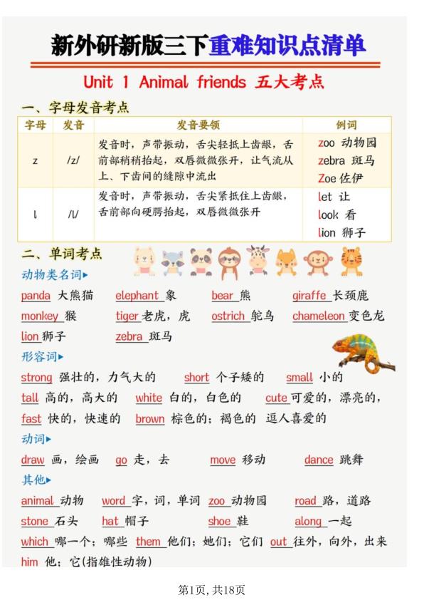 新外研版三年级下册英语重难点知识清单-宝库盒教辅资料站