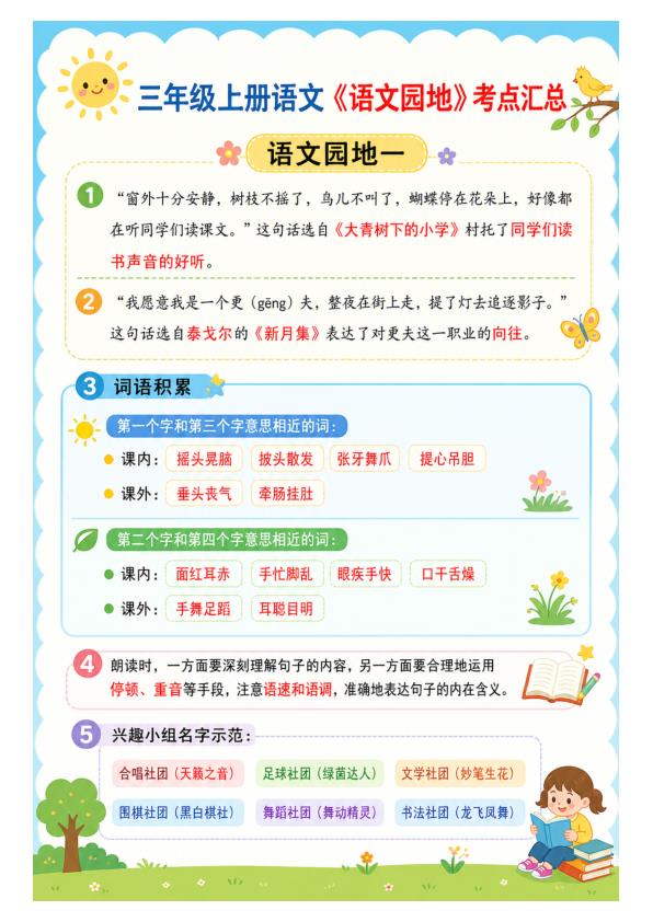 图片[1]-三年级上册语文语文园地考点梳理-宝库盒教辅资料站