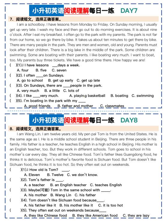 图片[4]-小升初英语阅读理解每日一练-宝库盒教辅资料站
