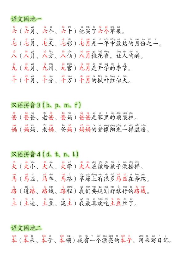 图片[3]-26新版一年级上册语文暑假预习晨读材料（同步生字组词造句）-宝库盒教辅资料站
