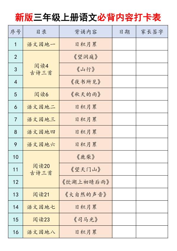 图片[1]-26秋三年级上册语文课内必背内容闯关-宝库盒教辅资料站