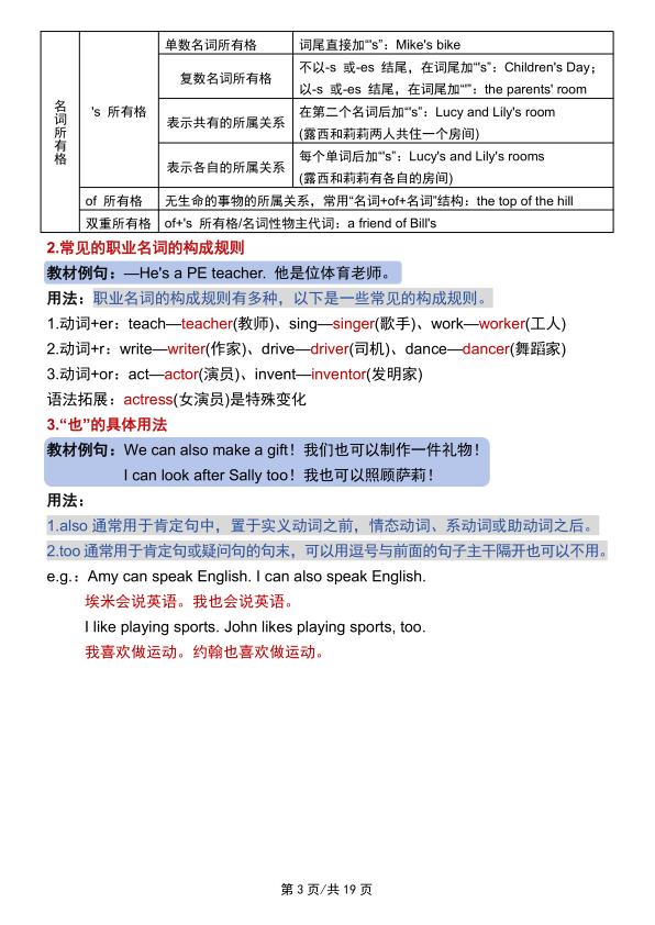 图片[3]-26秋人教PEP版四年级上册英语单元考点归纳-宝库盒教辅资料站