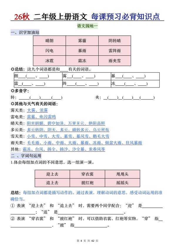 图片[4]-26秋二年级上册语文每课预习必背知识点（含答案）-宝库盒教辅资料站