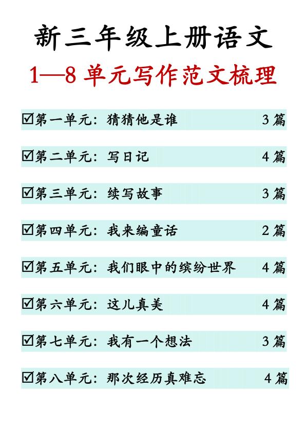 图片[1]-26秋新三年级册1-8单元同步作文范文-宝库盒教辅资料站