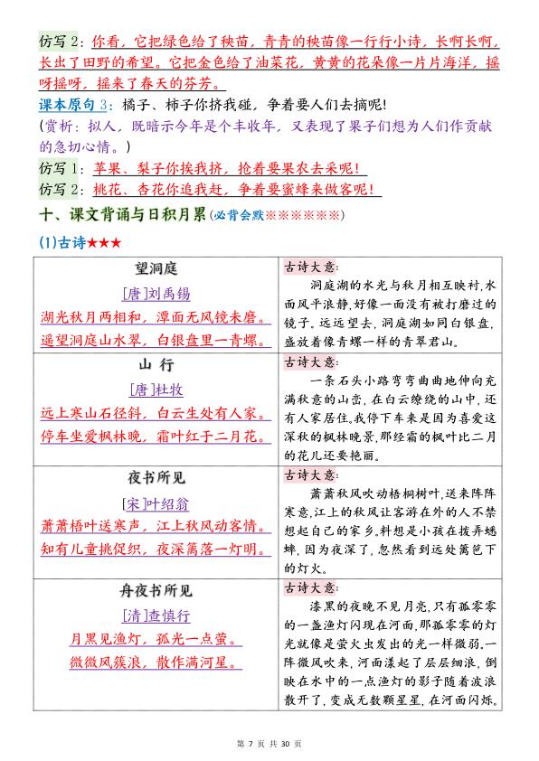 图片[7]-三年级上册语文1-8单元考点背记清单-宝库盒教辅资料站