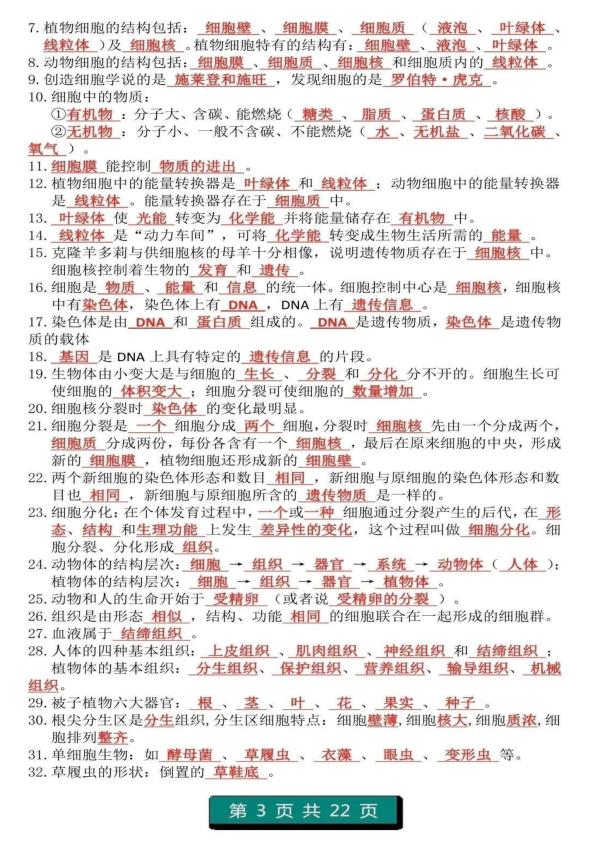 图片[3]-初中生物（1-4册）重点知识答题模板-宝库盒教辅资料站