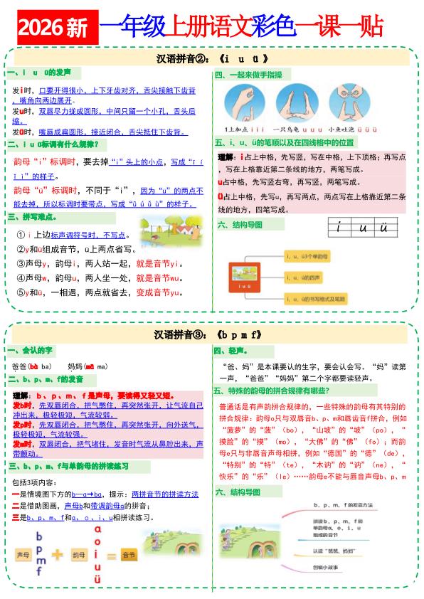 图片[4]-26新一年级上册语文小纸条课课贴-宝库盒教辅资料站