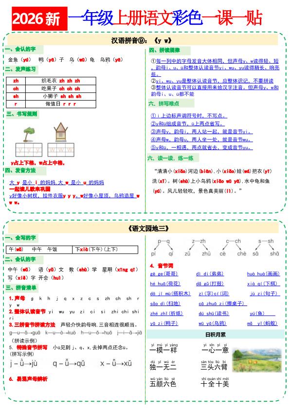 图片[8]-26新一年级上册语文小纸条课课贴-宝库盒教辅资料站