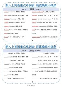 新八年级上册英语重点单词小纸条《人教版》-宝库盒教辅资料站