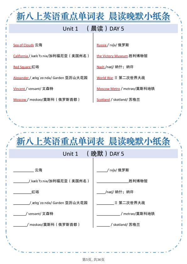图片[5]-新八年级上册英语重点单词小纸条《人教版》-宝库盒教辅资料站