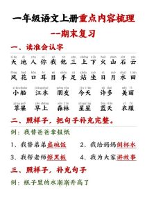 一年级上册语文重点预习内容梳理-宝库盒教辅资料站