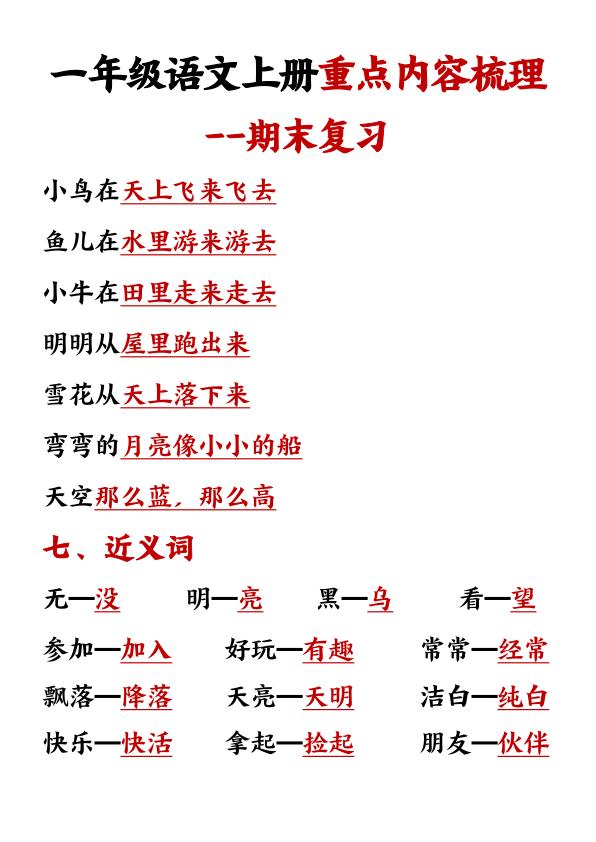 图片[6]-一年级上册语文重点预习内容梳理-宝库盒教辅资料站
