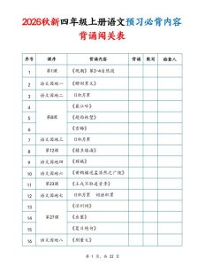 26秋新四年级上册语文预习必背内容背诵闯关表（含默写版)-宝库盒教辅资料站