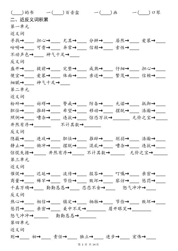 图片[3]-五年级上册语文暑假预习资料全册重点知识点背诵汇总（含答案）-宝库盒教辅资料站